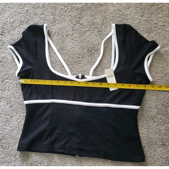 Maeve By Anthropologie Sweetheart Ponte Crop Top Black White Rockabilly Size L - Picture 11 of 11